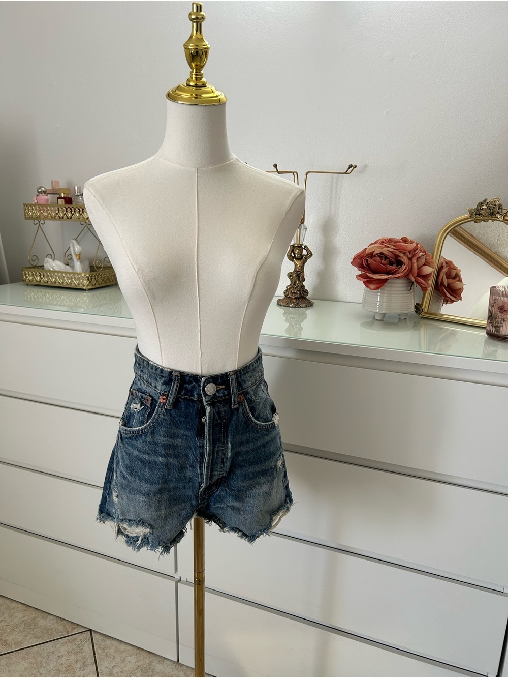 Zara Distressed Denim Cutoff Shorts - Blue